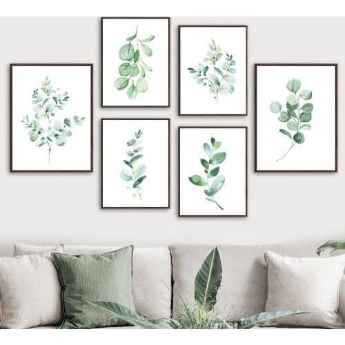 Watercolor Eucalyptus Leaf Green Plant Wall Art Canvas Painting Nordic Posters And Prints Wall Pictures For Living Room Decor
