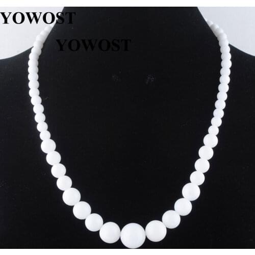 Natural White Jades Beads Ball 6-14mm Round Smooth Stone Beads For Woman Christmas Gift Beaded Necklace Strand 17.5" QF3008