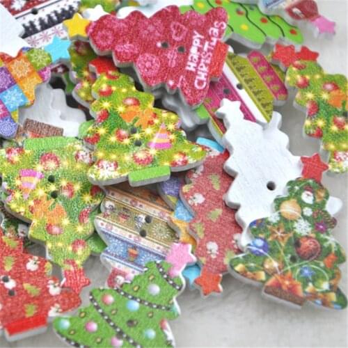 New 10/50/100pcs Merry Christmas Tree Wood Button Sewing Craft Mix Lots WB322