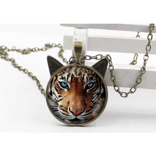 Wholesale fashion new cute cat ear pendant glass round tiger face necklace childrens jewelry gift