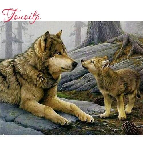 100% Full 5D Diy Daimond Painting Cross-stitch Wolf Mom&Baby 3D Diamond Painting Square&Round Rhinestones Paintings Embroidery