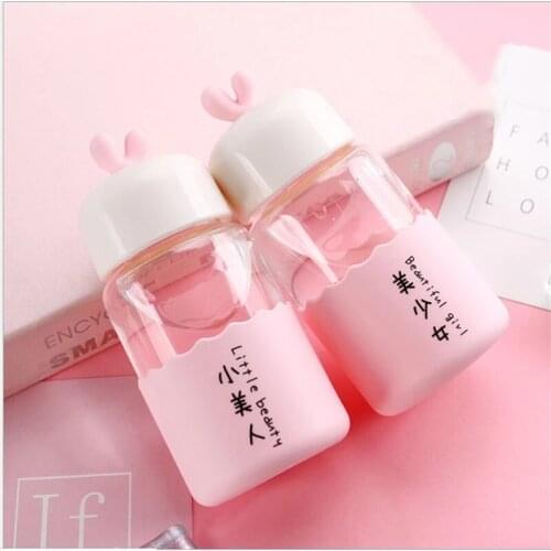Portable 250ml Pink Fairy Letter Glass Water Bottles Heat-resistant Ourdoor Silicone Glass Bottle Cute Lemon Drinkware Gifts Cup