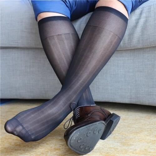 Sheer Socks Mens Stocks Business Dress Stockings Exotic Formal Wear Suit Men Wear Sheer Socks Sexy Transparent TNT Strip Socks