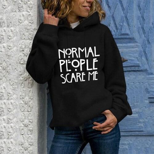 Normal People Scare Me Letter Print Streetwear Halloween Hoodie Woman O Neck Loose Casual Autumn Black Women Sweatshirt Fashion
