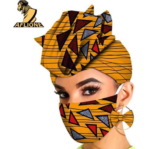 African Head Wraps For Women Ankara Style Ladies Colorful Turban 2 Piece Sets Dashiki Hippie Elegant Fashion Wax Pure Cotton