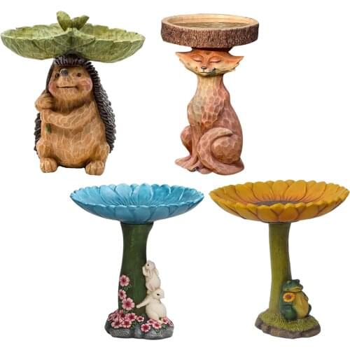 Outdoor Lawn Garden Bird Bath Statue Retro Home Yard Fountains Crafts Yard Birdfeeder Cartoon Animal Landscape