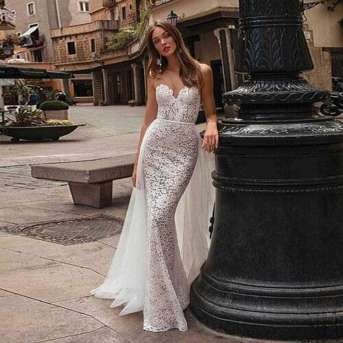 Unique See Through Sweetheart Neckline Mermaid Wedding Dresses Nude Inside Bridal Dress Illusion Back