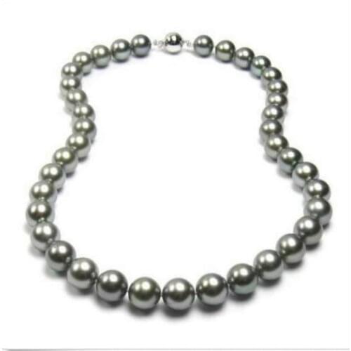 Gorgeous 10-11mm south sea round grey pearl necklace18inch 925s KKK