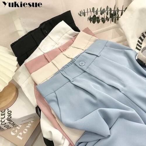Vintage summer 2021 office high waist Womens straight Capris pants for women trousers flare pants Woman clothes plus size