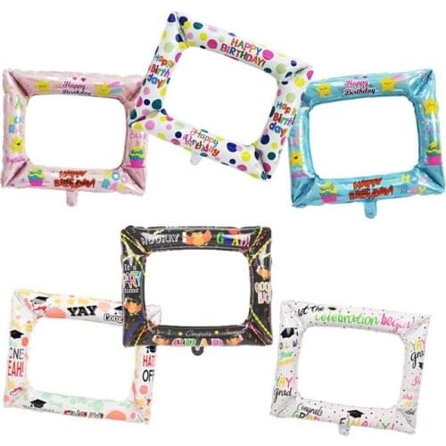 1PC Birthday Photo Booth Foil Balloons Happy Birthday Balloon Photo Frame Photo props Birthday Party Decorations Kids Toys