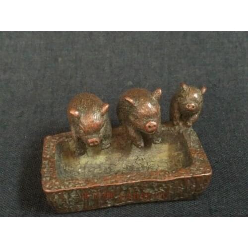 YIZHU CULTUER ART Collection Old China Bronze Carving Lovely Pig Feed Statue Pendant or Paperweight Decoration Gift