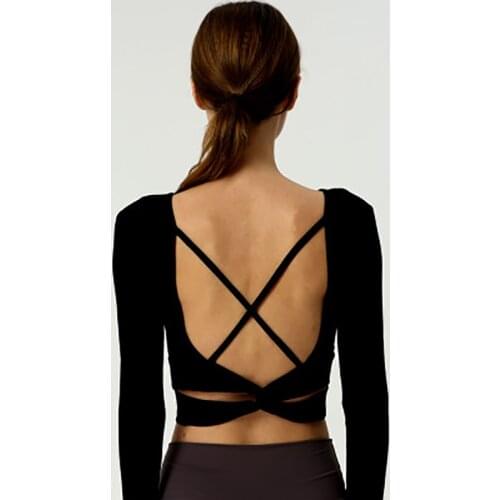 Zhangyunuo Backless Yoga Long Sleeve Shirt Gym Padded Crop Top Lumbar Workout Shirts Women Fitness Wear Active Sports Tank Top
