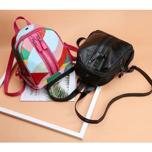 WOMENS Leather Bags Fashion 2020 New Style Versatile WOMENS Backpack Fashion Joint Imitation Sheepskin Backpack