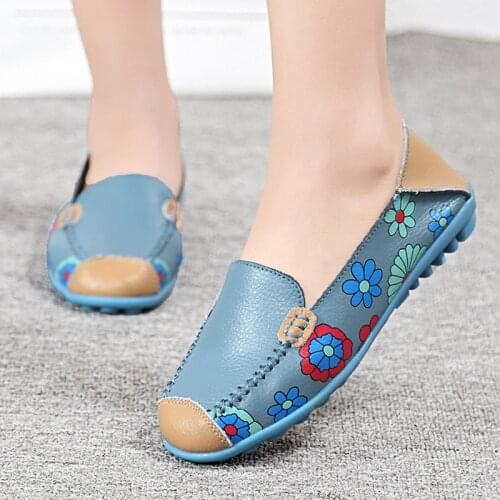 Womens Leather Shoes, Casual Flat Shoes, Soft Surface Printing, Womens Flat-heeled Leather Shoes, All-match Peas Shoes, Women