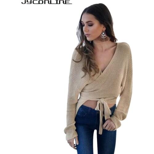 JYConline V Neck Wrap Knitted Sweater Women Cardigans Irregular Winter Sweater For Women Christmas Jumper Streetwear Pull Female