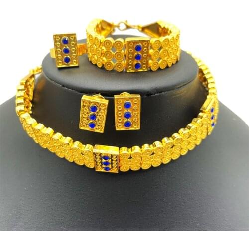 Dubai Gold Color Ethiopian Jewelry sets Women Chokers Necklace/Earrings/Ring/Bracelet Sets Eritrea Habesha Africa Bride Jewelry