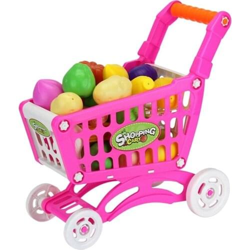 1Set Kids Simulation Supermarket Shopping Cart Mini Trolley With Fruit Vegetable Simulation Gifts Educational Toys Learning
