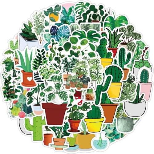 10/30/50PCS Potted green plant leaf cactus Graffiti Stickers Waterproof notebook Luggage Suitcase Graffiti DIY Sticker kid toy