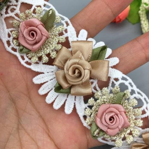 10X Vintage Eyelash Coffee Rose Flower Gold Lace Trim Ribbon Latest African Fabric Embroidered Wedding Applique Sewing Craft