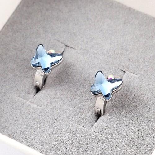 11.11 sale fashion small hoops earrings for girls made with Austrian crystal korean style butterfly design earing Christmas gift