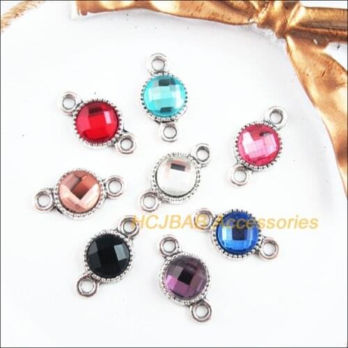 16 New Charms Tibetan Silver Tone Retro Round Mixed Crystal Connectors 10x18.5mm