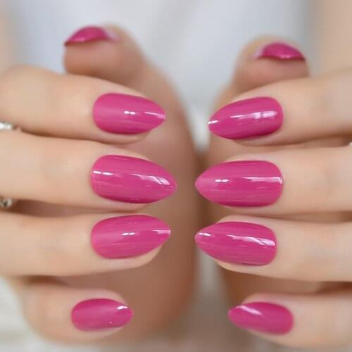 24Pcs Rose Red Short Stiletto Candy Nails Classic Design Acrylic False Nails DIY Nail Art Full Cover Manicure Tools 303P