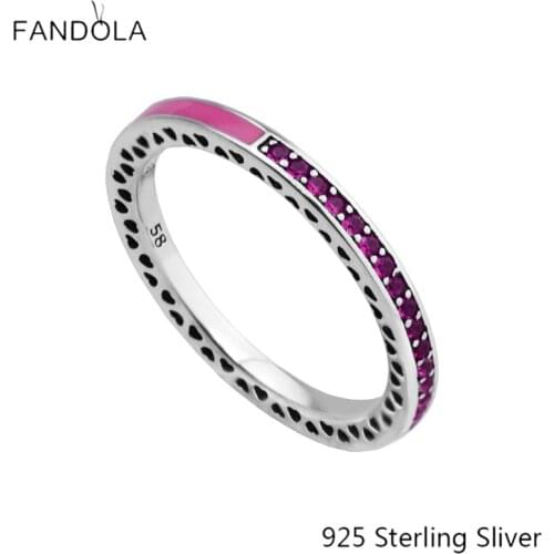 CKK Radiant Hearts, Radiant Orchid Enamel & Cerise Crystals 925 Sterling Silver Ring Original Jewelry Making
