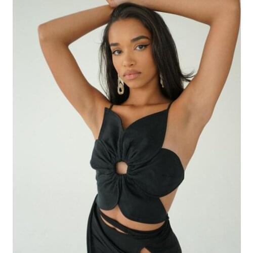 Flower Camisole Nightclub Beach Party Club Street Trend Hollow Open Back Strap Sexy Cute Sweet Three-Dimensional Flower Shape