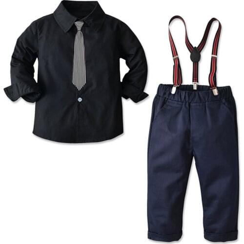 Kids Boys Gentleman Formal Suit Long Sleeve Suit Shirt+Plaid Pants 4 PCS Set Toddler Children Wedding Party Costume Fashion