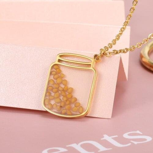 Water Bottle Mustard Seed Necklace For Women Gold Stainless Steel Pendant Necklace ChristianJewelry Birthday Party Wedding Gift