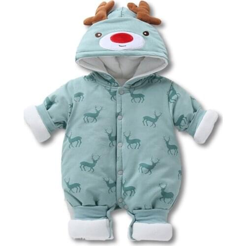 Winter Newborn Kids Baby Romper 2021 New Cartoon Cute Thick Warm Soft Cotton Hooded Jumpsuit Infant for Boys Girls Clothes 0-12M