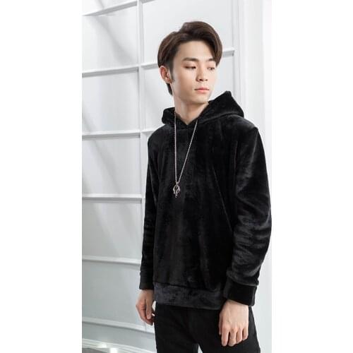 Coral velvet mens hooded slim and versatile youth Plush thickened coat fashion Korean hip hop winter white