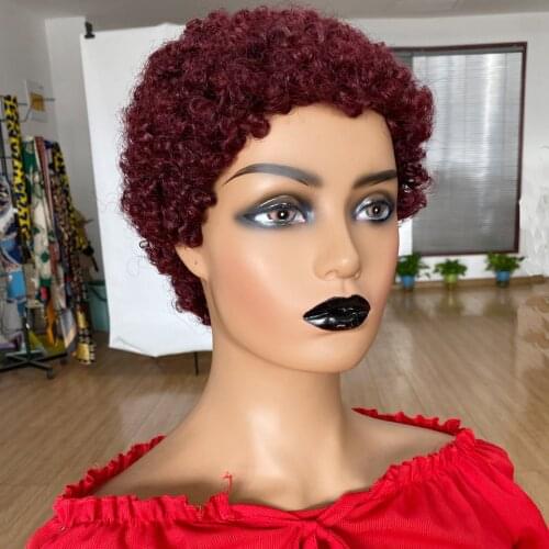Short Afro Curly Human Hair Wigs Short Pixie Cut Wig For Black Women Brazilian Full Machine Made Wig 99J Remy Hair