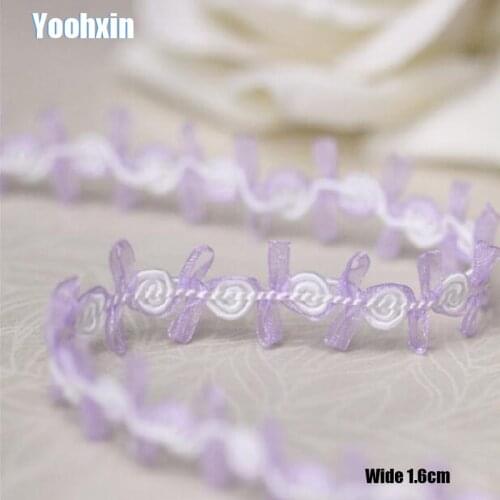 1.6CM Wide New Embroidery Purple flower lace fabric trim ribbon DIY sewing applique collar fringe craft wedding guipure decor