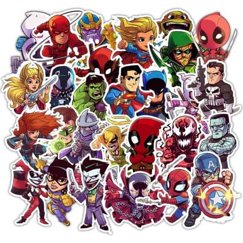 50 Pcs/set Disney The Avengers Q Version Stickers Cartoon Marvel Anime Spiderman PVC Graffiti Sticker Multifunctional Sticke