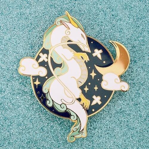 Cartoon Anime Haku Dragon Celestial Moon Enamel Brooch Pin Backpack Hat Bag Lapel Pins Badges Fashion Jewelry Accessories
