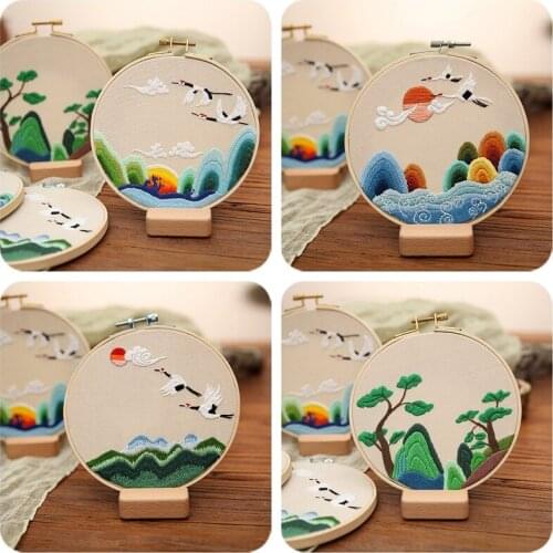 Fairy Crane Landscape Embroidery Kit for Beginners DIY Embroidery Pattern Gift Embroidery Set Craft Kit English Description