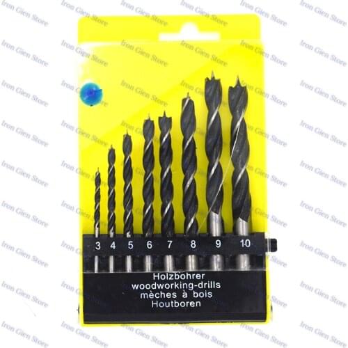 8PCS 3 Flute Wood Drill Bits Set 3mm-10mm for Woodworking Metal Power Tools Wood Drilling Round Shank High Speed Twisted Drill