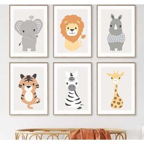 Elephant Lion Giraffe Zebra Tiger Rhino Wall Art Canvas Painting Nordic Posters And Prints Animals Wall Pictures Kids Room Decor