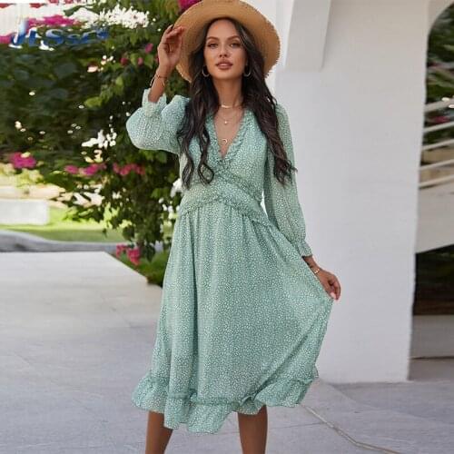 New Arrivals Boho A Line Dress For Female Long Sleeve Maxi Dresses Sexy V Neck Loose Party Clothes Vacation Beach Vestidos Femme