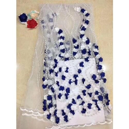 New design 3D flowers African Lace Fabric With bead Embroidery Mesh Tulle Lace Fabric For Wedding BZL-12.199