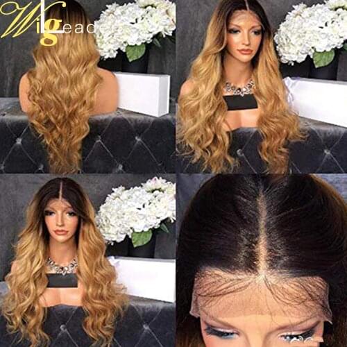 Deep Parting Remy Human Hair Lace Front Wigs Preplucked Ombre 150% Density Lace Frontal Wigs 1b/27 Ombre Wigs