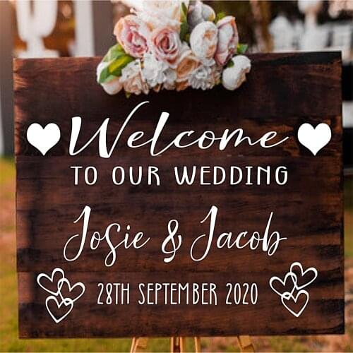 Personalised Wedding Party sign Welcome To Sign Mirror Board Vinyl Decal Sticker Wedding Decor Bride and Groom Names Mural C492