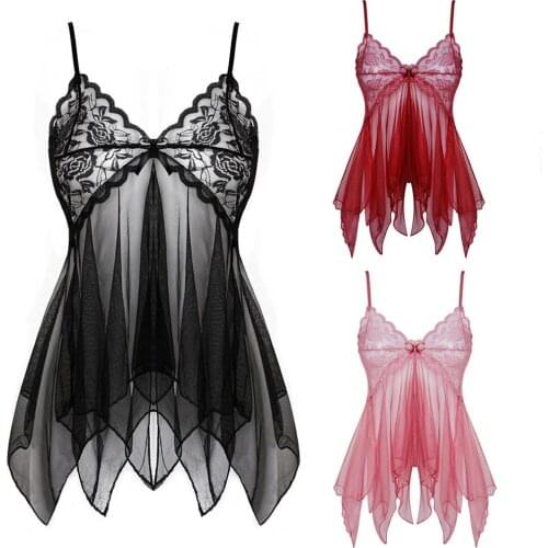 Sexy Deep V Sexy Lotus Color Lace Suspender Skirt Mermaid Nightdress Sexy Erotic Lingerie Womens Soft Yarn