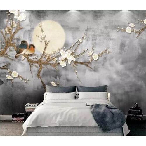 Custom wallpaper 3d photo mural new Chinese mural flower and bird background wall painting papel de parede wall paper