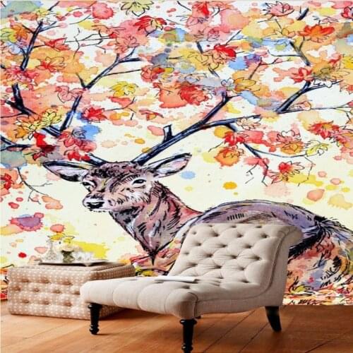 Drop Shipping Custom Photo Wallpaper Hand Painting Sika Deer Entrance Decorative Painting Living Room Bedroom Wallpaper Mural