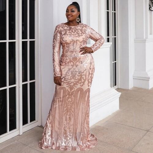 African Sequin Party Dress 2021 New Floor Length Evening Gowns For Women Elegant Ladies Long Dress Dashiki Boho African Clothes