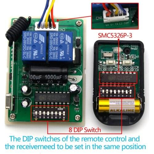 SMC5326 remote control with controller receiver transmitter 2 channel 8 DIP switch 433MHz 330MHz receiver controller transmitter