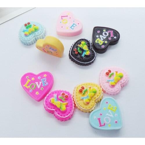 100Pcs/lot Resins Love Heart Cake Flatback Resin Cabochon Embellishments for Scrapbooking DIY Phone Decor Craft Hair Accessories