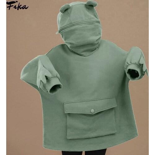 Women Thick Loose Oversized Crewneck Sweatshirt 2021 Spring Harajuku Zip Hooded Lovely Frog Casual Hoodies Women Pullover Female